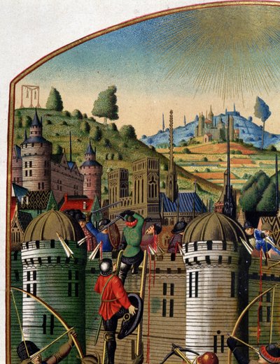Attack av Philippe Augustes slott med utsikt över Paris och Montfaucon-galgen under 100-åriga kriget, mitten av 1400-talet. (detalj av 14103). av Unknown artist