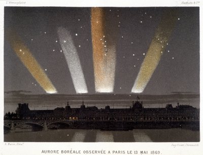 Aurora Borealis observerad i Paris den 13/05/1869 - i "" Magnetism and Electricity"" av Amédée Guillemin av Unknown artist