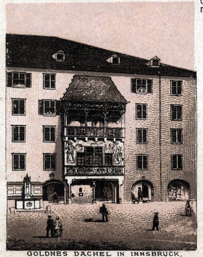 Österrikiska Tyrolen: utsikt från balkongen säger det gyllene taket (Goldnes Dachel) i Innsbruck. i "" Världen illustrerar 168 vyer"" Odaterat (slutet av 1800-talet) av Unknown artist