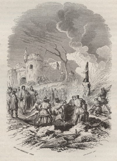Baldwin V, greve av Flandern (1012-1067) återupprättar polisen i dess stater - Gravyr 1868 i "Belgiens historia från primitiv tid till slutet av regen av Leopold I" av Theodore Juste (1818-1888) - Privat samling av Unknown artist