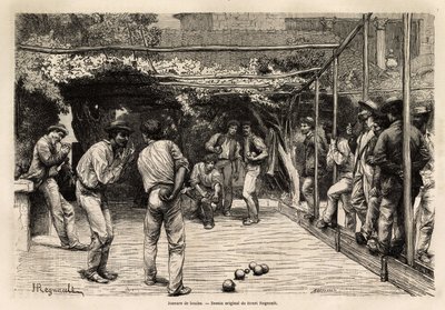 Bollspelare i Rom (Italien). Gravyr för att illustrera resan till Rom, av Francis Wey, 1864-1868, publicerad i "Le tour du monde, nouveau journal des voyages", under ledning av Edouard Charton av Unknown artist