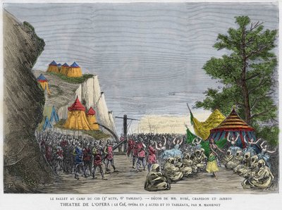 Balettscen i militärlägret för Cid Illustration av "" Le Cid"" opera av Jules Massenet, efter stycket av Pierre Corneille och dikten av Guillen de Castro. Gravyr av 1800-talet av Unknown artist