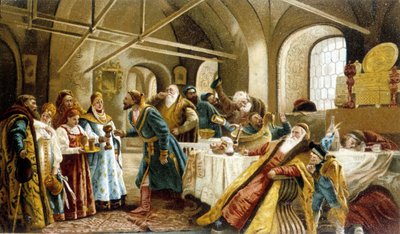 Bankett med anledning av bröllopet (boyard, boyar) i Ryssland. av Unknown artist