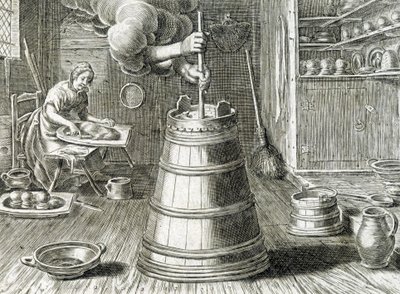 Baratte för smör- och osttillverkning - gravyr av Unknown artist