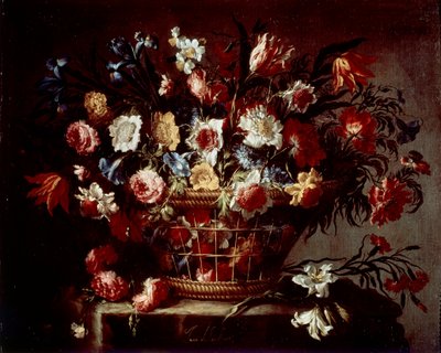 Korg med blommor (olja på duk av Unknown artist
