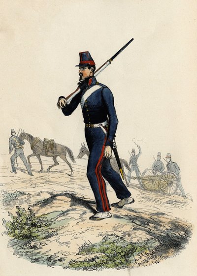 Franska arméns bergsartilleribataljon i Algeriet 1830, i "Ancient and Modern Algeria" av Leon Galibert av Unknown artist