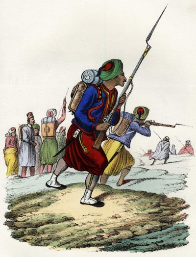 Bataljonen Zouaves från den franska armén i Afrika, sammansatt av infödda och bildad av general Clausel 1830 för expeditionen av Atlas till Algeriet. I "" Storia d