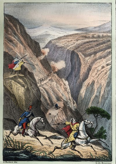 Slag vid Teniah of Mouzaìa, vid Mount Atlas Pass mellan franska trupper och arabiskt motstånd av Unknown artist