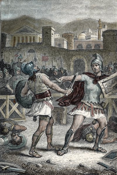Strid mellan Horatii och Curiatii. Gravyr av Unknown artist