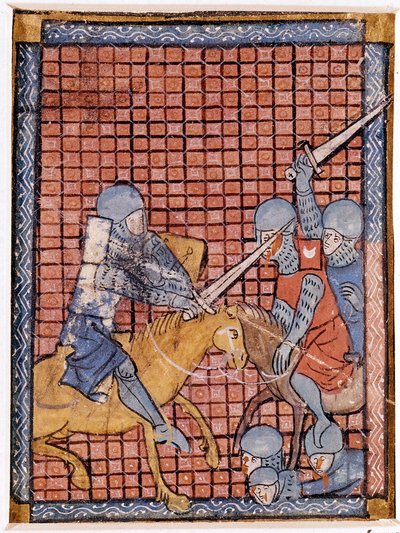 Slaget om riddare. Franskt manuskript. Början av 1300-talet. av Unknown artist