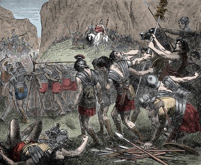 Battle of the Caudine Forks - Battle of the Caudine Forks (Furculae Caudinae) - 321 f.Kr. mellan romarna och samniterna under det andra samnitiska kriget av Unknown artist