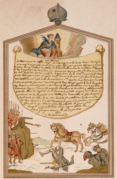 Stridsscen med kanon under medeltiden - ex-voto Saint Barbe av Unknown artist