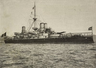 Slagskeppet Sardegna i segeltrim, Italien, gravyr efter fotografi av Conti Vecchi från L