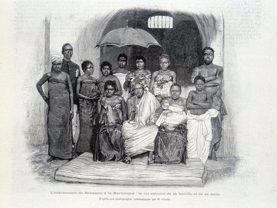 Behanzins internering på Martinique: kungen omgiven av sin familj och sin svit av Unknown artist