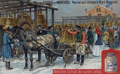 Klockor marknaden i Nizhny Novgorod (Ryssland). Chromo Liebig från slutet av 1800-talet. av Unknown artist