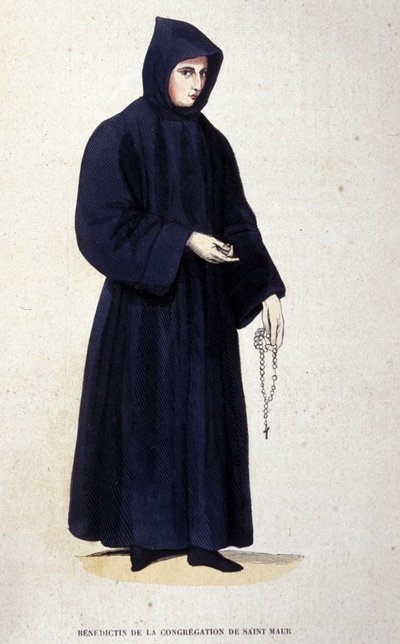 Benediktiner från församlingen Saint Maur. Gravyr från ett album på religiösa beställningar, Paris av Unknown artist