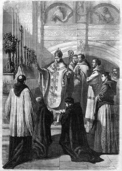 Välsignelse av ägg på påskdagen i klostret Solesmes (Sarthe) 1868 av Unknown artist