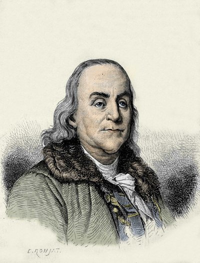 Benjamin Franklin (1706-1790), amerikansk filosof, fysiker och ambassadör. av Unknown artist