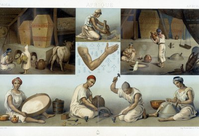 Berbers Kabyles: inredning av ett hem Kabyle - industri - tatueringar - i "" Le costume historique"" av Racinet av Unknown artist