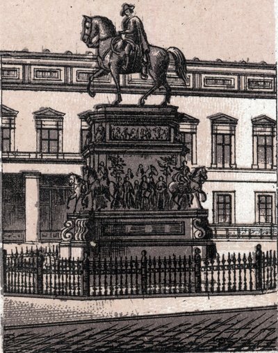 Berlin, Tyskland: staty av Fredrik II den store (Frederik den store). i "" Världen illustrerar 168 vyer"" Odaterat (slutet av 1800-talet) av Unknown artist