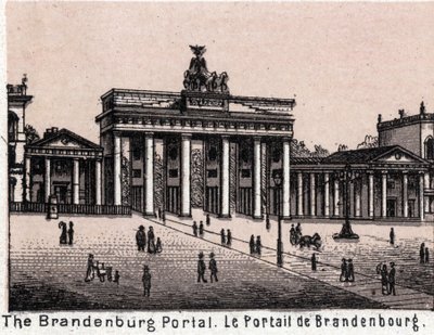 Berlin, Tyskland: utsikt över Brandenburg-portalen. i "" Världen illustrerar 168 vyer"" Odaterat (slutet av 1800-talet) av Unknown artist