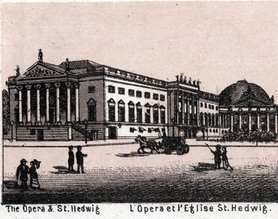 Berlin, Tyskland: utsikt över operan och kyrkan St. Hedwig (Opera och Saint Hedwig). i "" Världen illustrerar 168 vyer"" Odaterat (slutet av 1800-talet) av Unknown artist