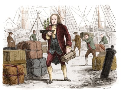 Bernard de Jussieu (1699-1777), fransk botaniker med två ceder från Libanon från England 1734. Gravyr från 1861. av Unknown artist