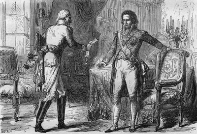Bernadottes svek - Jean Baptiste Jules Bernadotte (1763-1844) tog emot ett sändebud (hemlig agent) från Preussen till Stockholm, Sverige den 18 december av Unknown artist