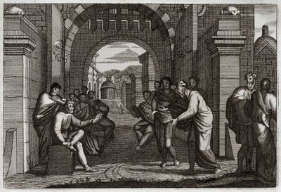 Bibeln från Royaumont, Gamla testamentet: Boas (Booz), nära släkting till Rut, hustru enligt lagens förordning. Illustration från 1811. av Unknown artist