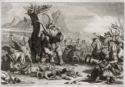 Bibeln från Royaumont, Gamla testamentet: Eleazars mod. Seleucidkungen Antiochos V Eupator, son till den ohelige Antiochos IV Epifane (175-164 f.Kr.), kämpade efter sin fars död mot Judas Machabee (Maccabee, Macabee). Extraordinär handling av Ele av Unknown artist