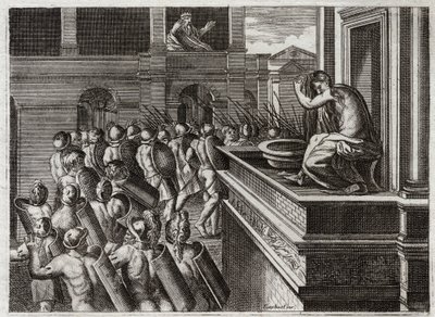 Bible of Royaumont, Gamla testamentet: Davids eller Betsabees brott i badet. David såg Betsabee på långt håll, hetiten Urias (eller hetiten Urias) hustru bada, och instämde i en dålig önskan om henne och dödade sedan hennes man Uria. Illustration från av Unknown artist