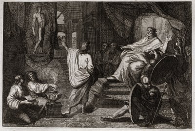 Bibeln från Royaumont, Gamla testamentet: Daniel profet. Profeten Daniel avslöjar för kung Nebukadnessar II en dröm han hade, och förklarar för honom vad han menade. Illustration från 1811. av Unknown artist