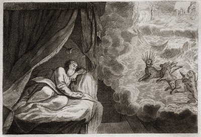 Bible of Royaumont, Gamla testamentet: Daniels vision av de fyra monarkierna assyrier, perser, greker och romare. De ser fyra monster: Haniel, Kafziel, Azriel, Aniel. Illustration från 1811. av Unknown artist