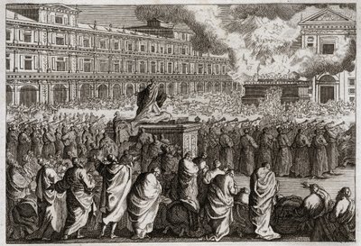 Bibeln från Royaumont, Gamla testamentet: Templets dedikation. Salomo samlar allt sitt folk för att med mer högtidligt fira invigningen av hans tempel. Illustration från 1811. av Unknown artist