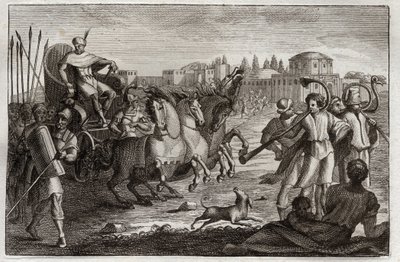 Bible of Royaumont, Gamla testamentet: Upphöjelse av Josef. Josef är uppvuxen i härlighet. Illustration från 1811. av Unknown artist