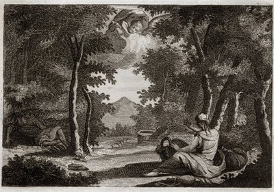 Bibeln från Royaumont, Gamla testamentet: Agarflyg. Agar (Hagar) reser berättelsen Sara (Sarah) hans älskarinna. Sara pratar med allvar om sin fräckhet. Agar kan inte lida henne och flydde från huset i öknen, eller en ängel pratar med henne för att ta henn av Unknown artist