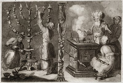 Bibeln från Royaumont, Gamla testamentet: Gyllene ljusstake har sju grenar (menora eller menora) i tabernaklet. Illustration från 1811. av Unknown artist