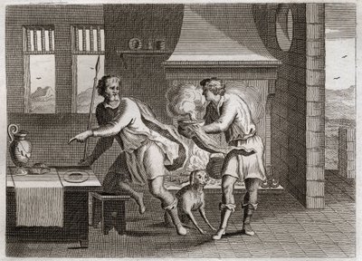 Bibeln från Royaumont, Gamla testamentet: Jakob och Esau. Esau säljer sin bror Jakob sin farfar rätt för några linser. Illustration från 1811. av Unknown artist