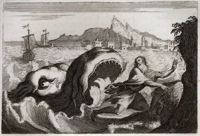 Bibeln från Royaumont, Gamla testamentet: Jona i valen. Profeten Jonas bor i en val och kommer ut levande. Illustration från 1811. av Unknown artist