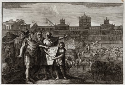 Bibeln från Royaumont, Gamla testamentet: Kung Cyrus. Kyros II den store, kung av Persien, och sedan från Babylon, efter att ha vetat att det hade förutspåtts av profeterna att det skulle vara han som skulle få Jerusalems tempel att göra uppror, ger makt t av Unknown artist