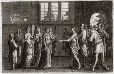 Bibeln från Royaumont, Gamla testamentet: Isaks bröllop. Isaac, Abrahams son, gifter sig med Rebecca. Illustration från 1811. av Unknown artist