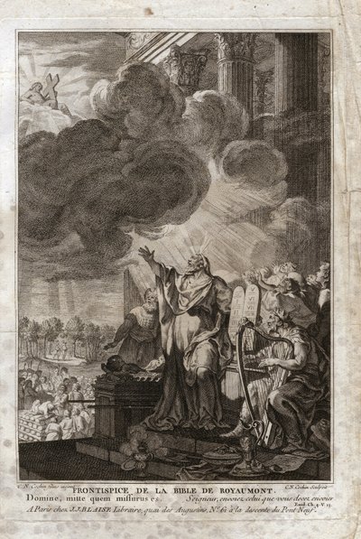 Bibeln från Royaumont, Gamla testamentet: Moses vänder sig till Gud ("Herre, sänd vem du måste sända"). Frontispice. Illustration från 1811. av Unknown artist