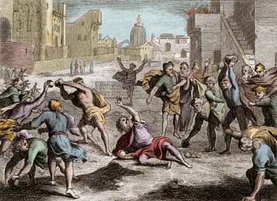 Bibeln från Royaumont, Gamla testamentet: Representation av Rehabeams schism som delade riket av Israel efter Salomos död - hans folk skickar deputerade till Rehabeam hans fis, som, föredrar unga mäns råd framför gamla mäns råd, förlorar kungadömet av Unknown artist