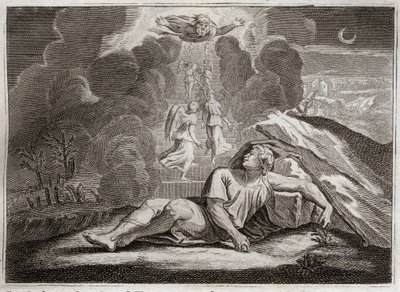 Bibeln från Royaumont, Gamla testamentet: Jakobs skala. Jakob flyr Esaus ilska och lever sova på en mystisk stege. Illustration från 1811. av Unknown artist