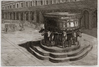Bible of Royaumont, Gamla testamentet: Hav av fräck. Gjutjärn brukar kalla havet av frälse för att tvätta prästernas fötter och händer när de går in i templet. Illustration från 1811. av Unknown artist