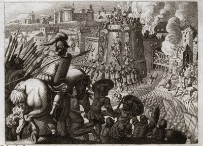 Bibeln från Royaumont, Gamla testamentet: Belägring av Jerusalem. Nebukadnessar II belägrade Jerusalem och intog det och förde all rikedom och alla invånare i den staden till Babylon. Illustration från 1811. av Unknown artist