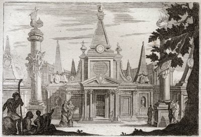 Bible of Royaumont, Gamla testamentet: Simon Pontiff. Simon Machabee (Maccabee, Macabee) efterträder sin bror Jonathas (Jonathan), reste en magnifik grav för sin far och hans bröder och dödades i förräderi. Illustration från 1811. av Unknown artist