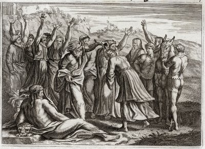 Bibeln från Royaumont, Gamla testamentet: Solomon King. David etablerade Salomo kung vid Betsabees och profeten Natans böner. Illustration från 1811. av Unknown artist