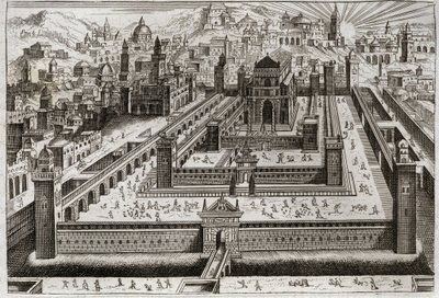 Bibeln från Royaumont, Gamla testamentet: Salomos tempel. Salomo byggde templet i Jerusalem. Illustration från 1811. av Unknown artist