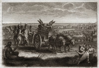 Bible of Royaumont, Gamla testamentet: Arken återvände. Filistéerna skickar tillbaka förbundsarken till Judee för att undvika det onda det orsakade dem varje dag. Illustration från 1811. av Unknown artist